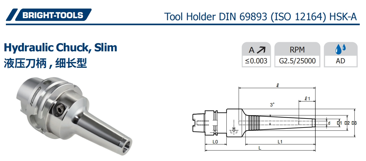 Thông số kỹ thuật của mâm cặp thủy lực HSK, mỏng