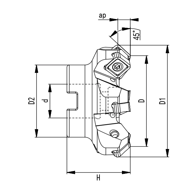THÔNG SỐ KỸ THUẬT DAO PHAY MẶT PHẲNG, GÓC 45° SN1206