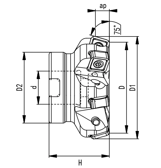 THÔNG SỐ KỸ THUẬT DAO PHAY MẶT PHẲNG, 75° SN1206